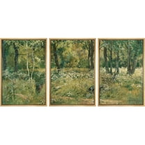 PixonSign Framed Canvas Print Wall Art Set Emerald Green Tree Forest Nature Wilderness Fine Art Illustrations Decorative Multicolor Landscape Rustic Country/Farmhouse for Bedroom - 16"x24"x3 Natural