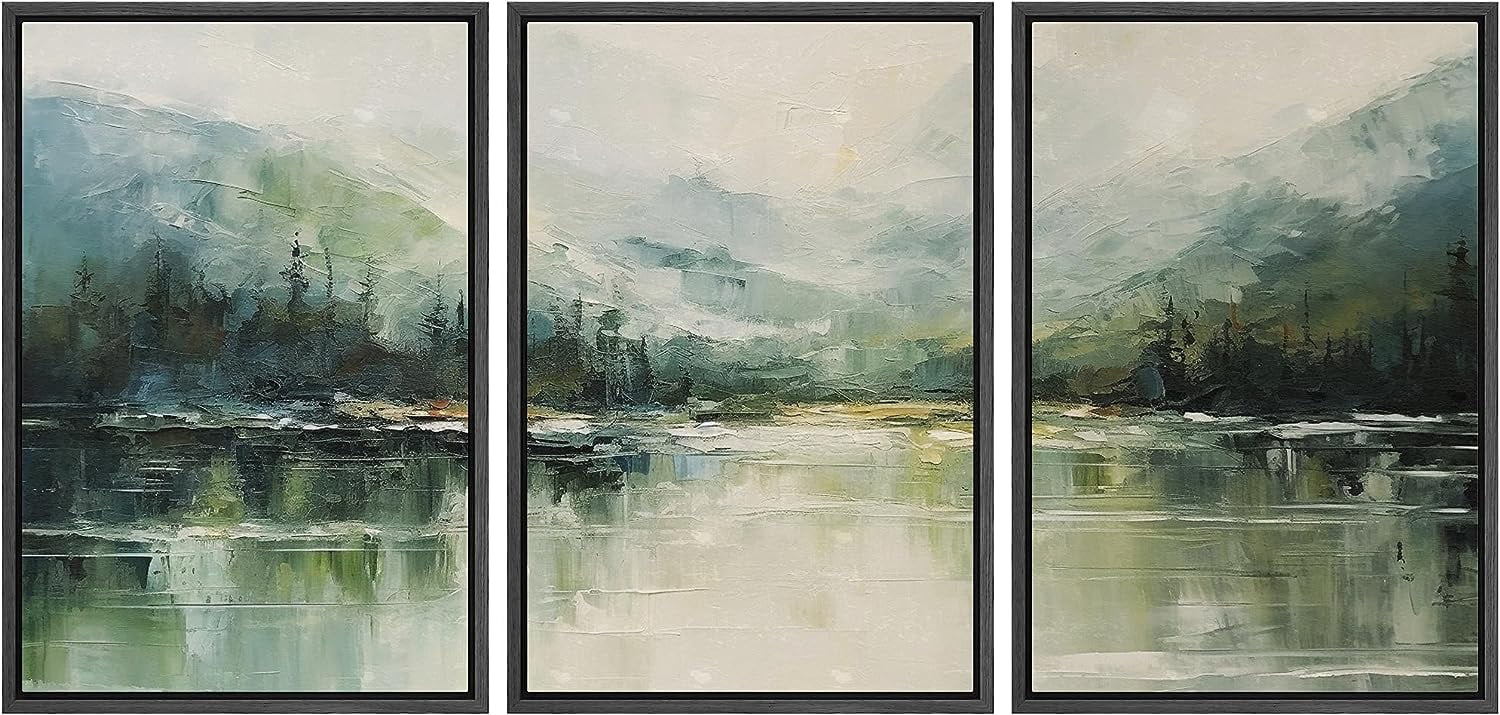 PixonSign Framed Canvas Print Wall Art Set Emerald Green Watercolor ...
