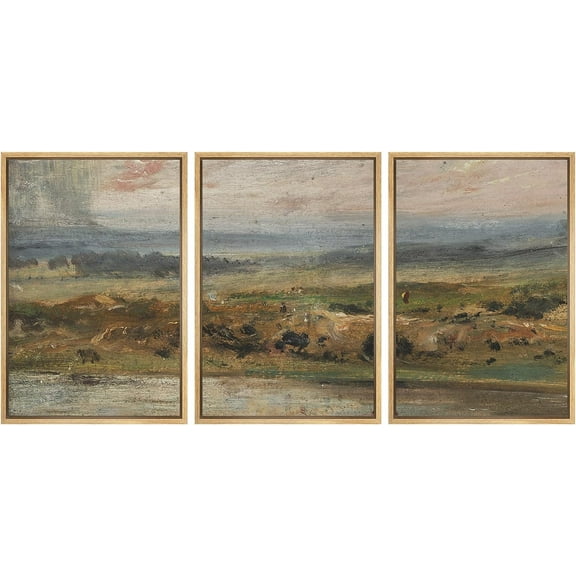 PixonSign Framed Canvas Print Wall Art Set European Forest Country Farmhouse Landscape Nature Wilderness Illustrations Modern Art Decorative Rustic Relax/Calm Colorful for Bedroom - 16"x24"x3 Natural