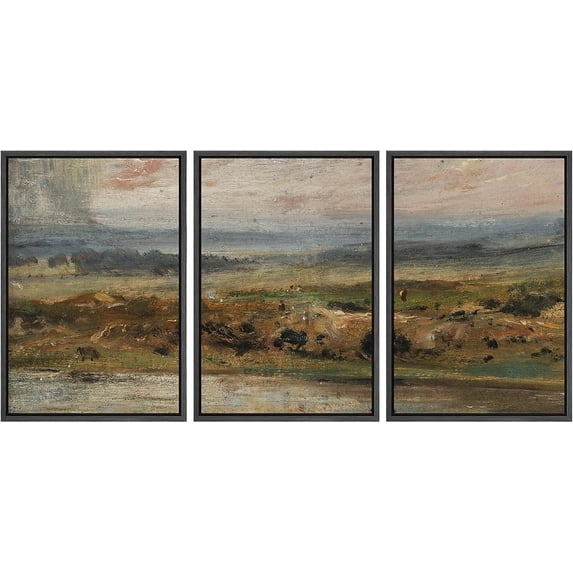 PixonSign Framed Canvas Print Wall Art Set European Forest Country Farmhouse Landscape Nature Wilderness Illustrations Modern Art Decorative Rustic Relax/Calm Colorful for Bedroom - 24"x36"x3 Black