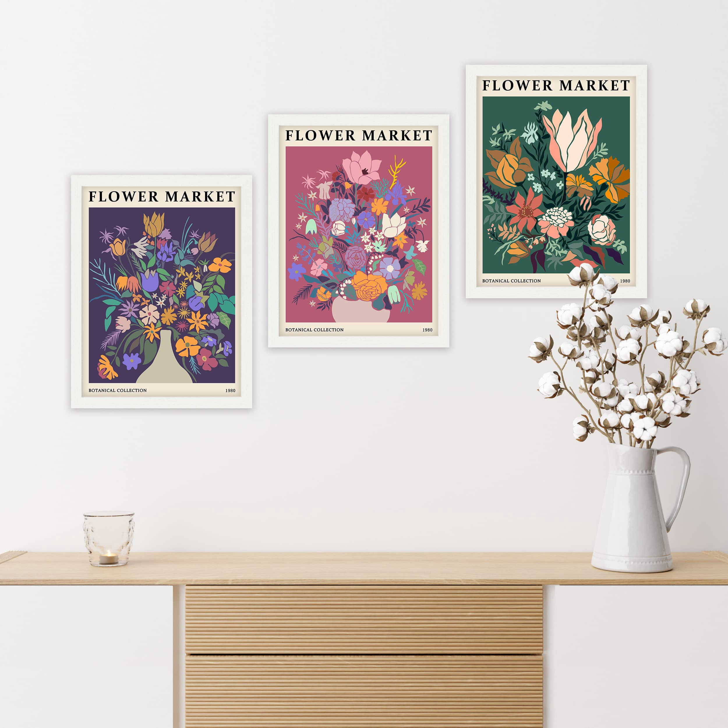 PixonSign Framed Canvas Print Wall Art Set - Flower Market Bouquet ...
