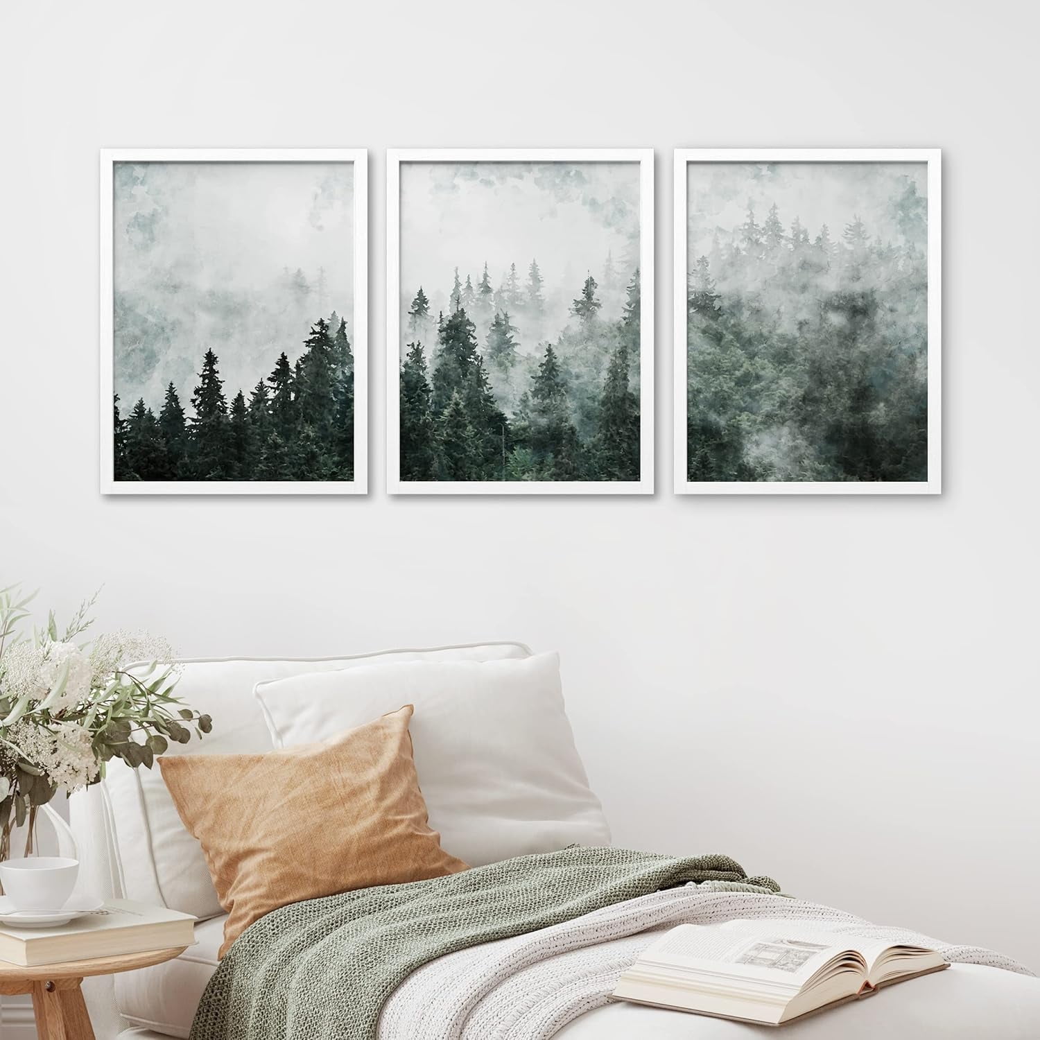 PixonSign Framed Canvas Print Wall Art Set - Foggy Pine Tree Forest ...
