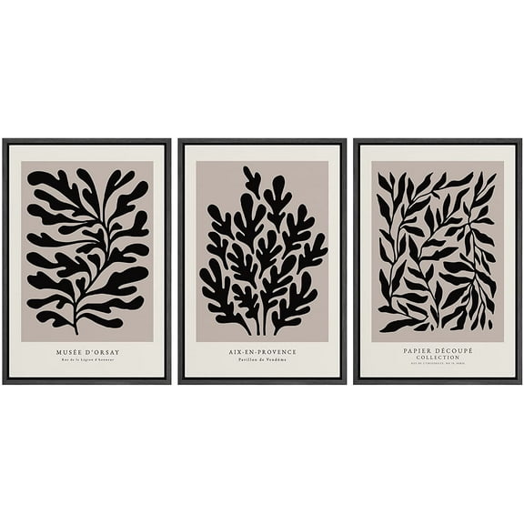 PixonSign Framed Canvas Print Wall Art Set French Retro Art Deco Flower Plants Nature Wilderness Illustrations Modern Art Minimalism Decorative for Living Room, Bedroom, Office - 16"x24"x3 Black