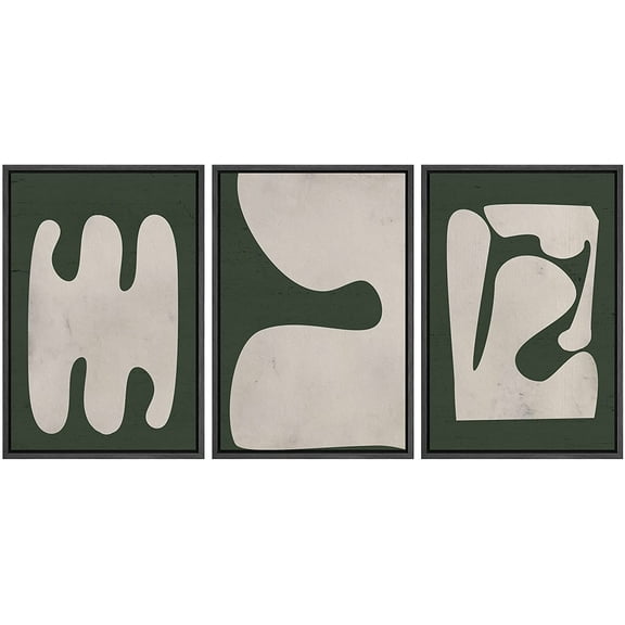 PixonSign Framed Canvas Print Wall Art Set Geometric Art Deco Retro Vintage Polygon Abstract Shapes Illustrations Modern Art Minimalism Decorative for Living Room, Bedroom, Office - 16"x24"x3 Black