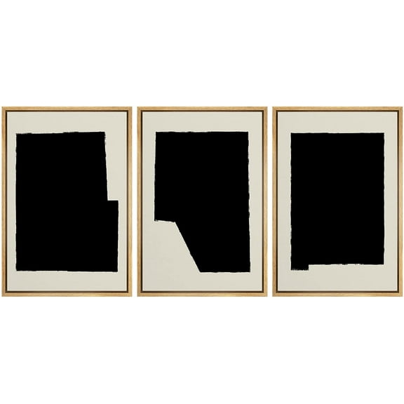 PixonSign Framed Canvas Print Wall Art Set Geometric Black Art Deco Color Blocks Abstract Shapes Illustrations Modern Art Minimalism Decorative for Living Room, Bedroom, Office - 16"x24"x3 Natural