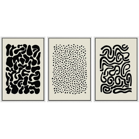 PixonSign Framed Canvas Print Wall Art Set Geometric Black Art Deco Vintage Pattern Abstract Shapes Illustrations Modern Art Minimalism Decorative for Living Room, Bedroom, Office - 16"x24"x3 White