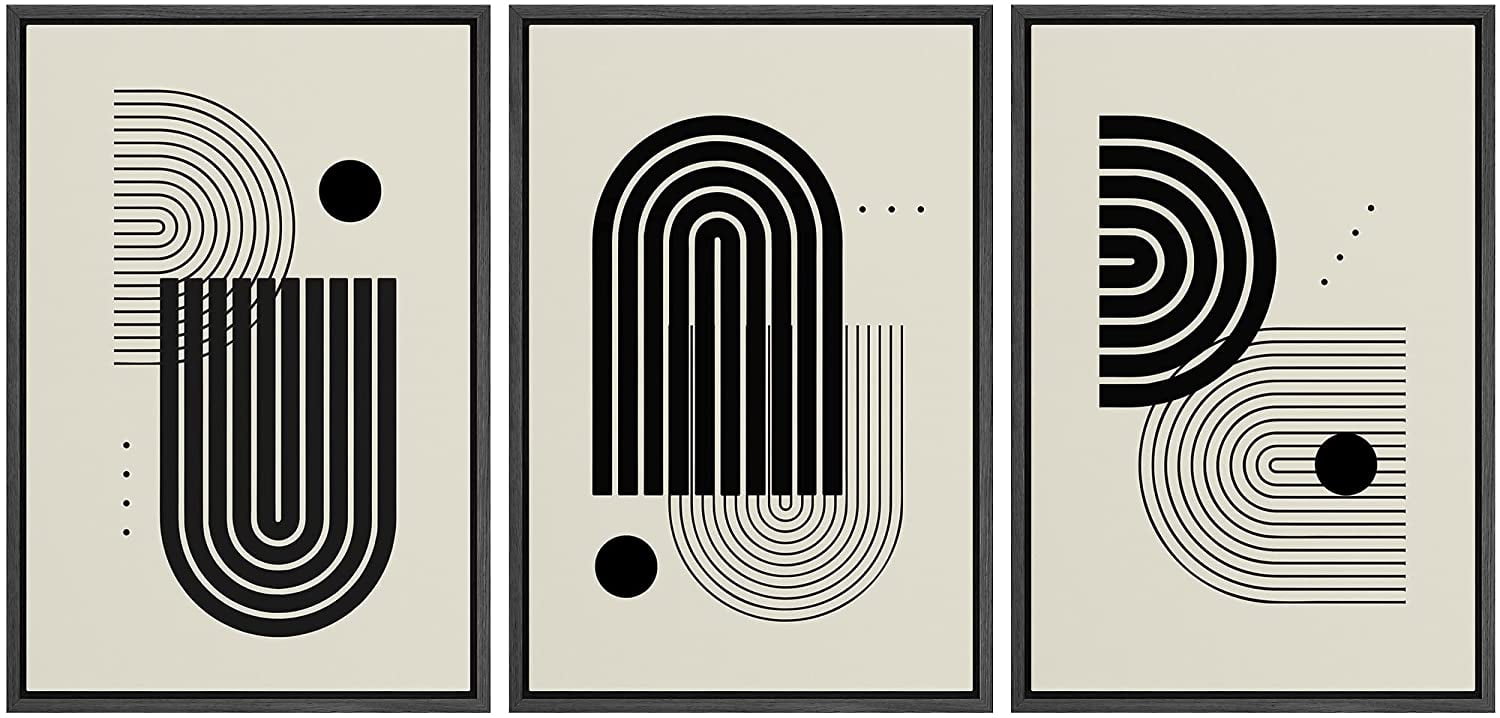 PixonSign Framed Canvas Print Wall Art Set Geometric Black Circle Arch ...