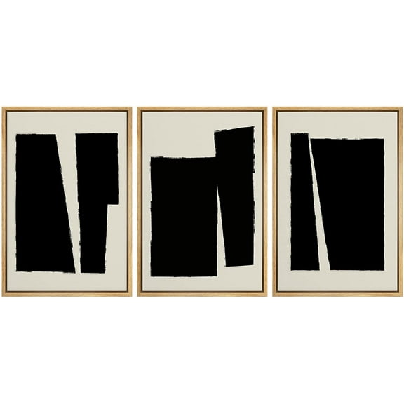 PixonSign Framed Canvas Print Wall Art Set Geometric Black Contemporary Color Block Abstract Shapes Illustrations Modern Art Minimalism Decorative for Living Room, Bedroom, Office - 24"x36"x3 NATURAL