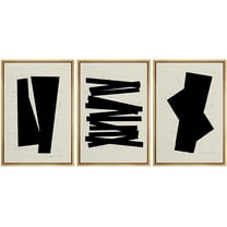 PixonSign Framed Canvas Print Wall Art Set Geometric Black Art Deco Retro Figures Abstract Shapes Illustrations Modern Art Minimalism Decorative for Living Room, Bedroom, Office - 24"x36"x3 Natural