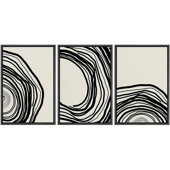 PixonSign Framed Canvas Print Wall Art Set Geometric Black Spiral Ring Circle Landscape Abstract Shapes Illustrations Modern Art Boho Decorative for Living Room, Bedroom, Office - 24"x36"x3 BLACK
