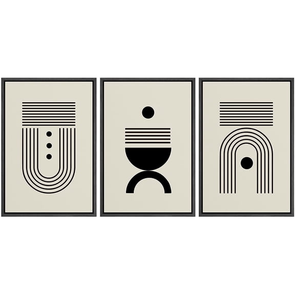 PixonSign Framed Canvas Print Wall Art Set Geometric Black Vintage Polygon Pattern Abstract Shapes Illustrations Modern Art Minimalism Decorative for Living Room, Bedroom, Office - 24"x36"x3 Black