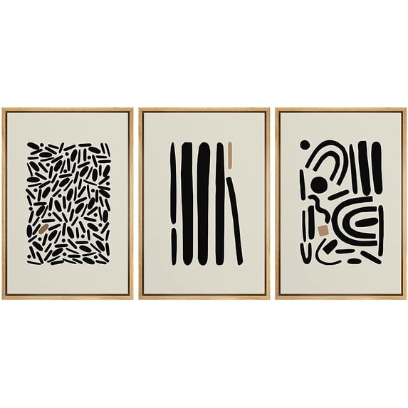 PixonSign Framed Canvas Print Wall Art Set Geometric Boho Stylish Polygon Variety Abstract Shapes Illustrations Modern Art Minimalism Decorative for Living Room, Bedroom, Office - 16"x24"x3 Natural