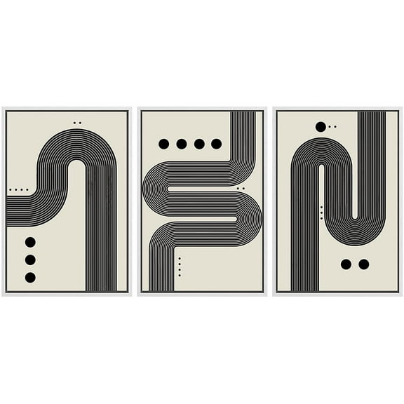 PixonSign Framed Canvas Print Wall Art Set Geometric Dark Line Art Wave Circle Collage Abstract Shapes Illustrations Modern Art Boho Decorative for Living Room, Bedroom, Office - 24"x36"x3 WHITE