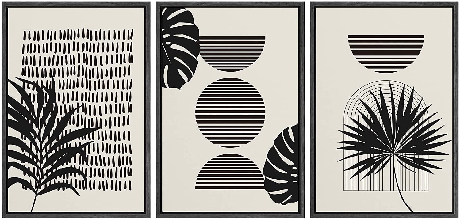 PixonSign Framed Canvas Print Wall Art Set Geometric Dark Mid-Century ...