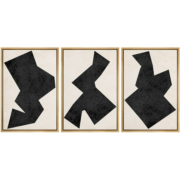 PixonSign Framed Canvas Print Wall Art Set Geometric Art Deco Black Polygon Variety Abstract Shapes Illustrations Modern Art Minimalism Decorative for Living Room, Bedroom, Office - 24"x36"x3 NATURAL
