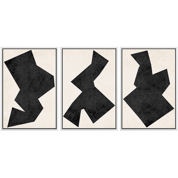 PixonSign Framed Canvas Print Wall Art Set Geometric Art Deco Black Polygon Variety Abstract Shapes Illustrations Modern Art Minimalism Decorative for Living Room, Bedroom, Office - 24"x36"x3 White