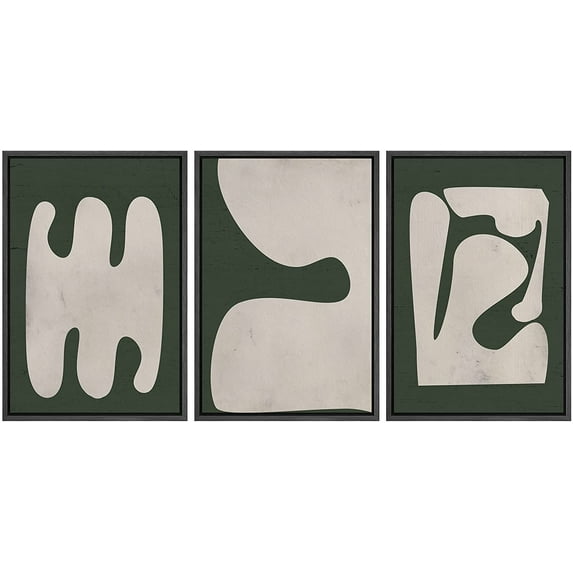 PixonSign Framed Canvas Print Wall Art Set Geometric Art Deco Retro Vintage Polygon Abstract Shapes Illustrations Modern Art Minimalism Decorative for Living Room, Bedroom, Office - 24"x36"x3 Black