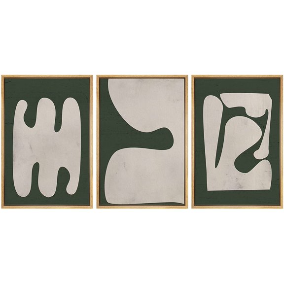 PixonSign Framed Canvas Print Wall Art Set Geometric Art Deco Retro Vintage Polygon Abstract Shapes Illustrations Modern Art Minimalism Decorative for Living Room, Bedroom, Office - 24"x36"x3 NATURAL