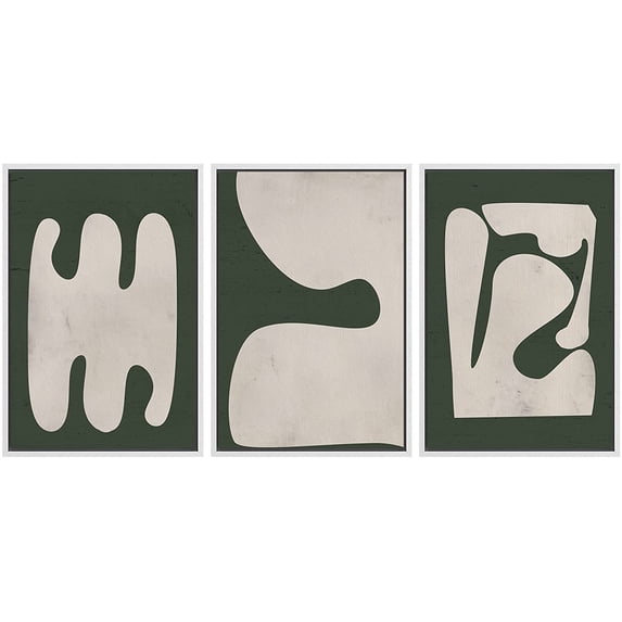 PixonSign Framed Canvas Print Wall Art Set Geometric Art Deco Retro Vintage Polygon Abstract Shapes Illustrations Modern Art Minimalism Decorative for Living Room, Bedroom, Office - 24"x36"x3 White