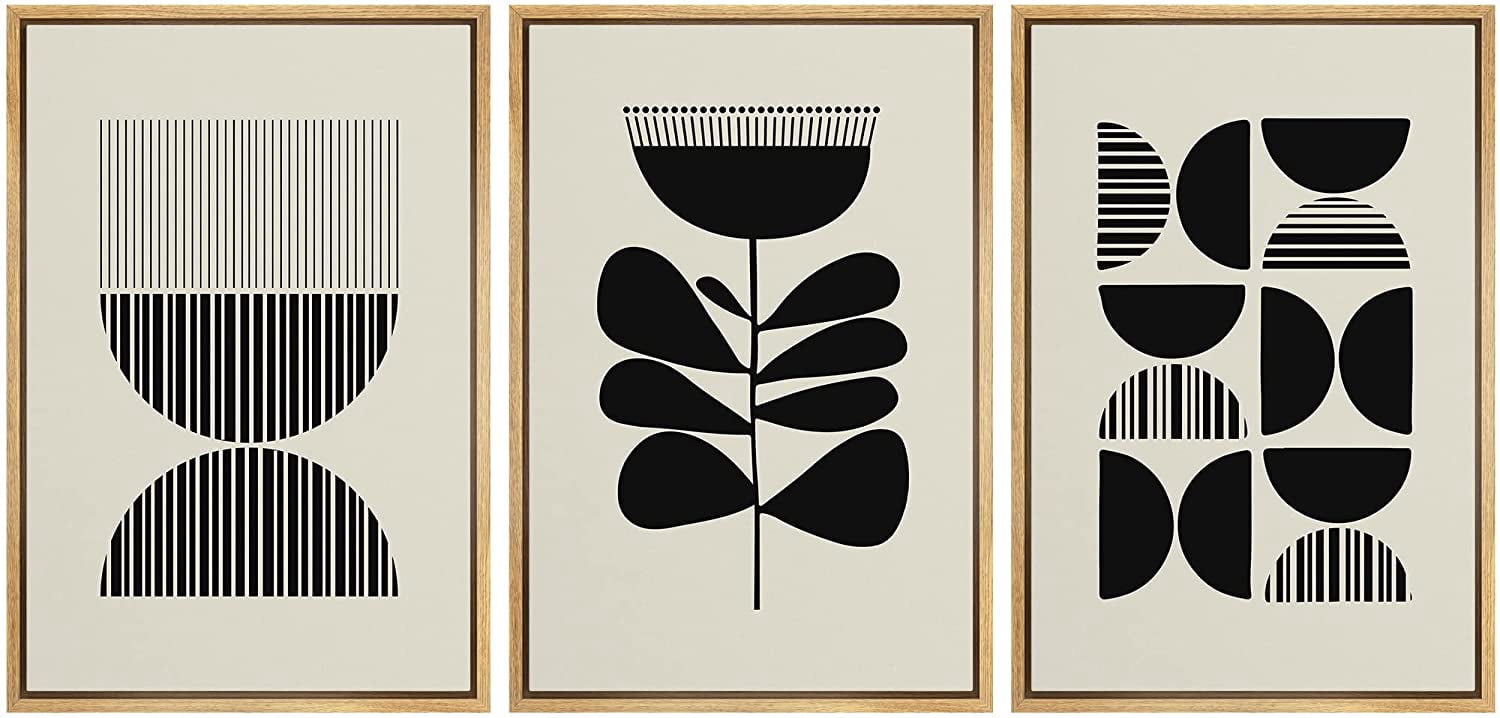 PixonSign Framed Canvas Print Wall Art Set Geometric Duotone Botanical ...