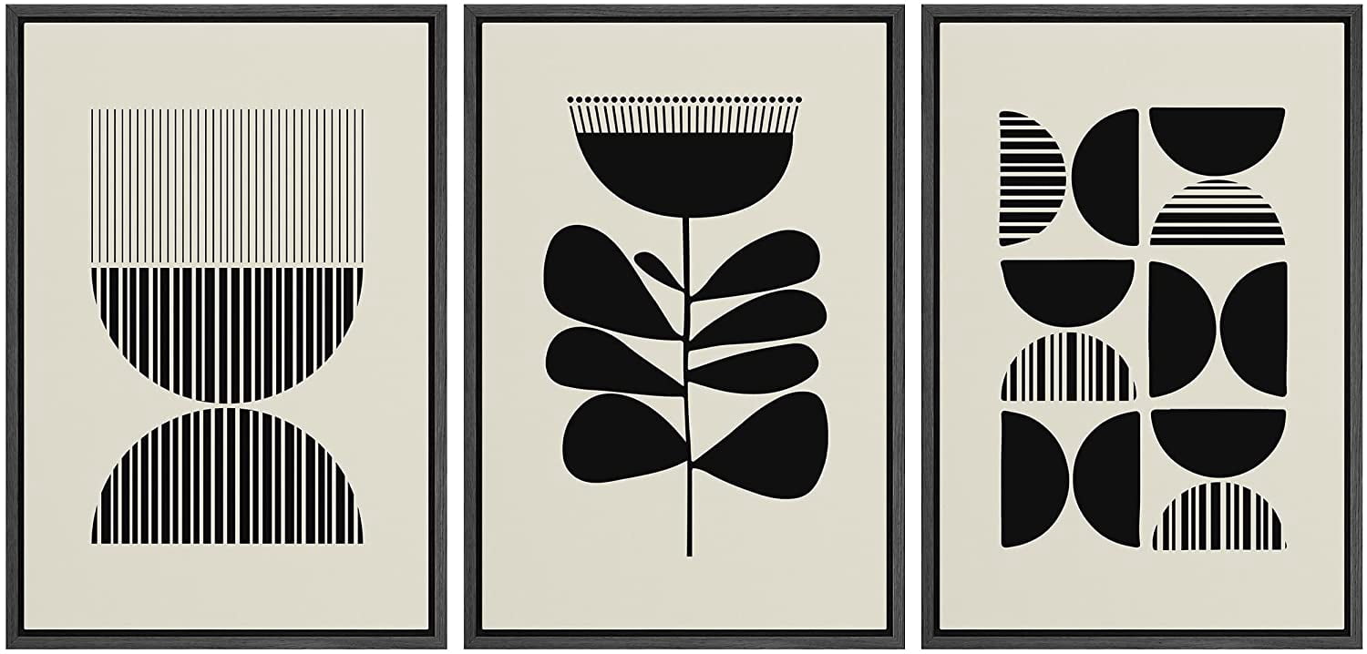PixonSign Framed Canvas Print Wall Art Set Geometric Duotone Botanical ...