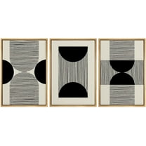 PixonSign Framed Canvas Print Wall Art Set Geometric Duotone Dark Black Stripe Figures Abstract Shapes Illustrations Modern Art Boho Decorative for Living Room, Bedroom, Office - 16"x24"x3 NATURAL