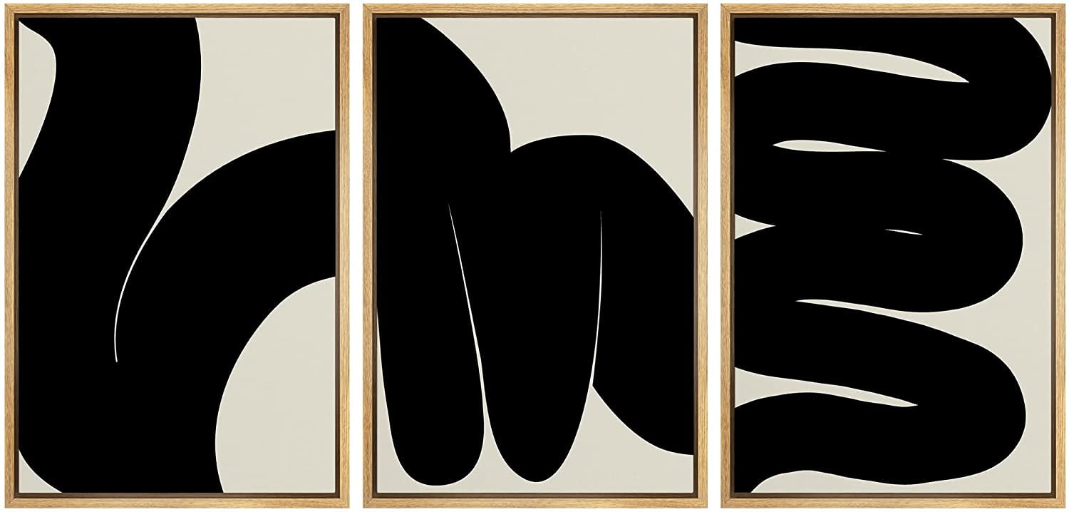 PixonSign Framed Canvas Print Wall Art Set Geometric Duotone Dark Brush ...