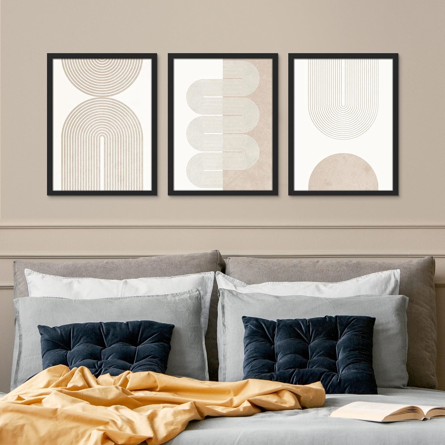 PixonSign Framed Canvas Print Wall Art Set - Geometric Duotone Tan ...