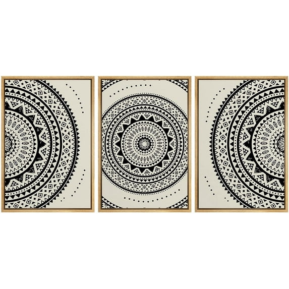 PixonSign Framed Canvas Print Wall Art Set Geometric Indian Mandala Polygon Pattern Abstract Shapes Illustrations Modern Art Minimalism Decorative for Living Room, Bedroom, Office - 16"x24"x3 NATURAL