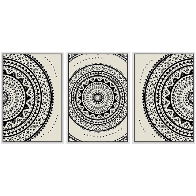 Abstract Clock Automotive PixonSign Framed Canvas Print Wall Art Set Geometric Indian Mandala ...