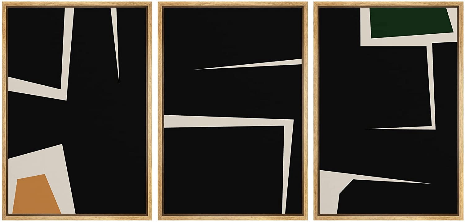 PixonSign Framed Canvas Print Wall Art Set Geometric Mid-Century Black ...