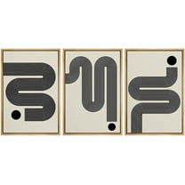 PixonSign Framed Canvas Print Wall Art Set Geometric Mid-Century Circle Wave Landscape Abstract Shapes Illustrations Modern Art Boho Decorative for Living Room, Bedroom, Office - 24"x36"x3 NATURAL