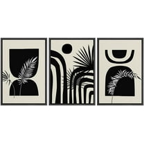 PixonSign Framed Canvas Print Wall Art Set Geometric Mid-Century Jungle Palm Leaf Collage Abstract Shapes Illustrations Modern Art Boho Decorative for Living Room, Bedroom, Office - 16"x24"x3 BLACK