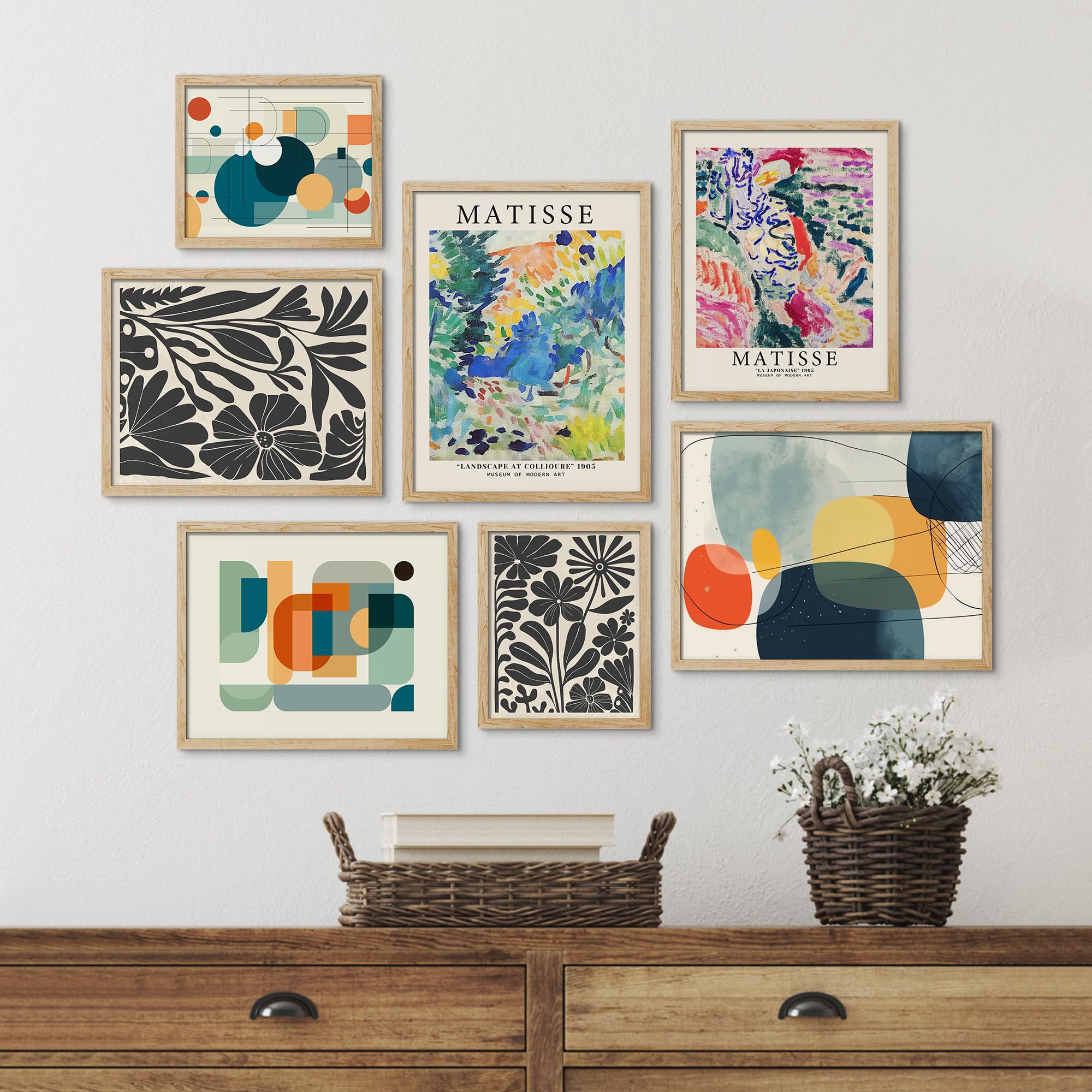 PixonSign Framed Canvas Print Wall Art Set - Geometric Mid-Century ...