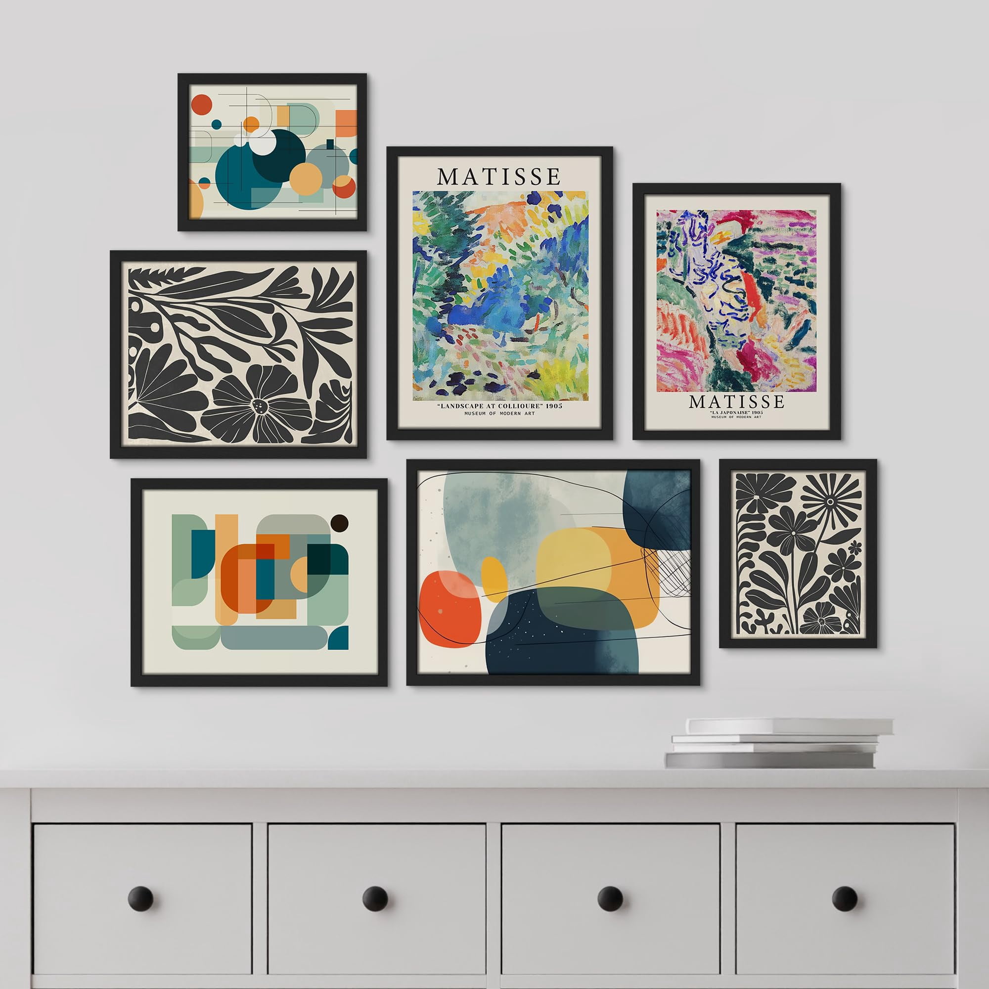 PixonSign Framed Canvas Print Wall Art Set - Geometric Mid-Century ...