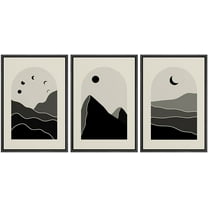 PixonSign Framed Canvas Print Wall Art Set Geometric Mountain Moon Sun Landscapes Nature Wilderness Illustrations Modern Art Minimalism Decorative for Living Room, Bedroom, Office - 24"x36"x3 Black
