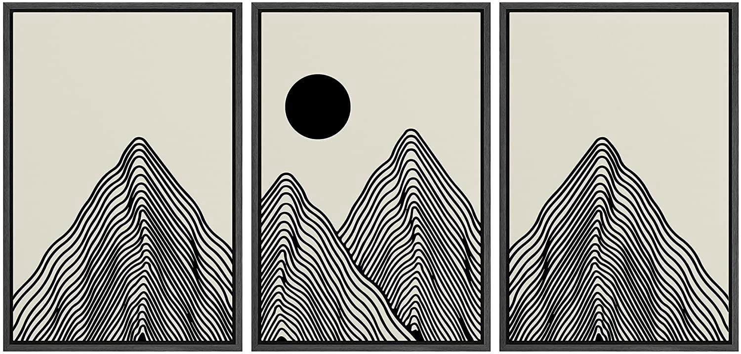 PixonSign Framed Canvas Print Wall Art Set Geometric Mountain Range Sun ...