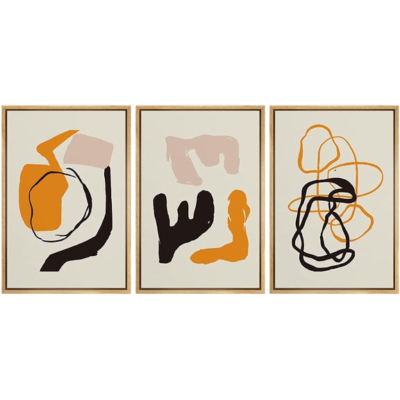 PixonSign Framed Canvas Print Wall Art Set Geometric Pink Orange Retro Polygons Abstract Shapes Illustrations Modern Art Minimalism Decorative for Living Room, Bedroom, Office - 16"x24"x3 Natural