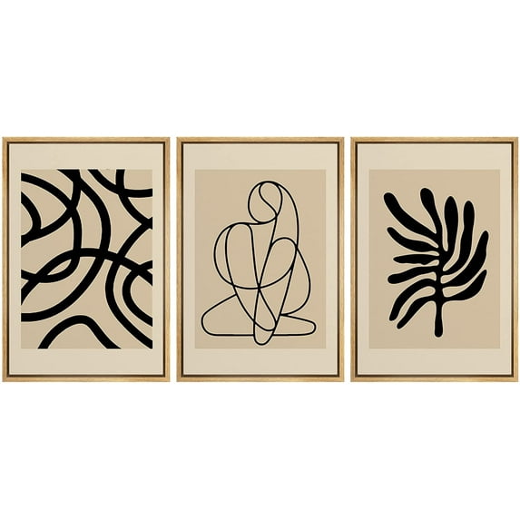 PixonSign Framed Canvas Print Wall Art Set Geometric Retro Vintage Polygon Variety Abstract Shapes Illustrations Modern Art Minimalism Decorative for Living Room, Bedroom, Office - 24"x36"x3 Natural
