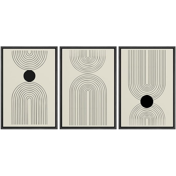 PixonSign Framed Canvas Print Wall Art Set Geometric Vintage 1960s Polygon Variety Abstract Shapes Illustrations Modern Art Minimalism Decorative for Living Room, Bedroom, Office - 24"x36"x3 Black