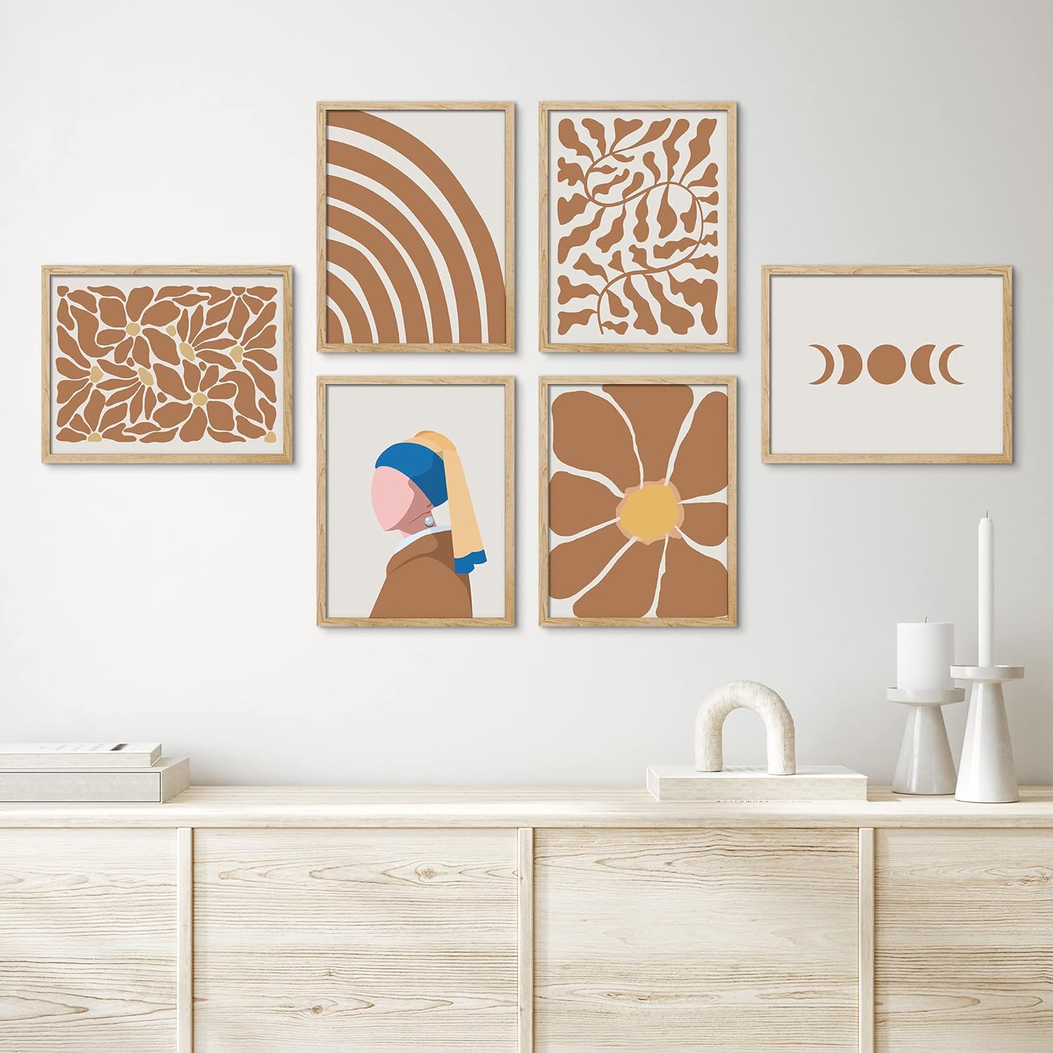 PixonSign Framed Canvas Print Wall Art Set - Girl Pearl Earring Brown ...