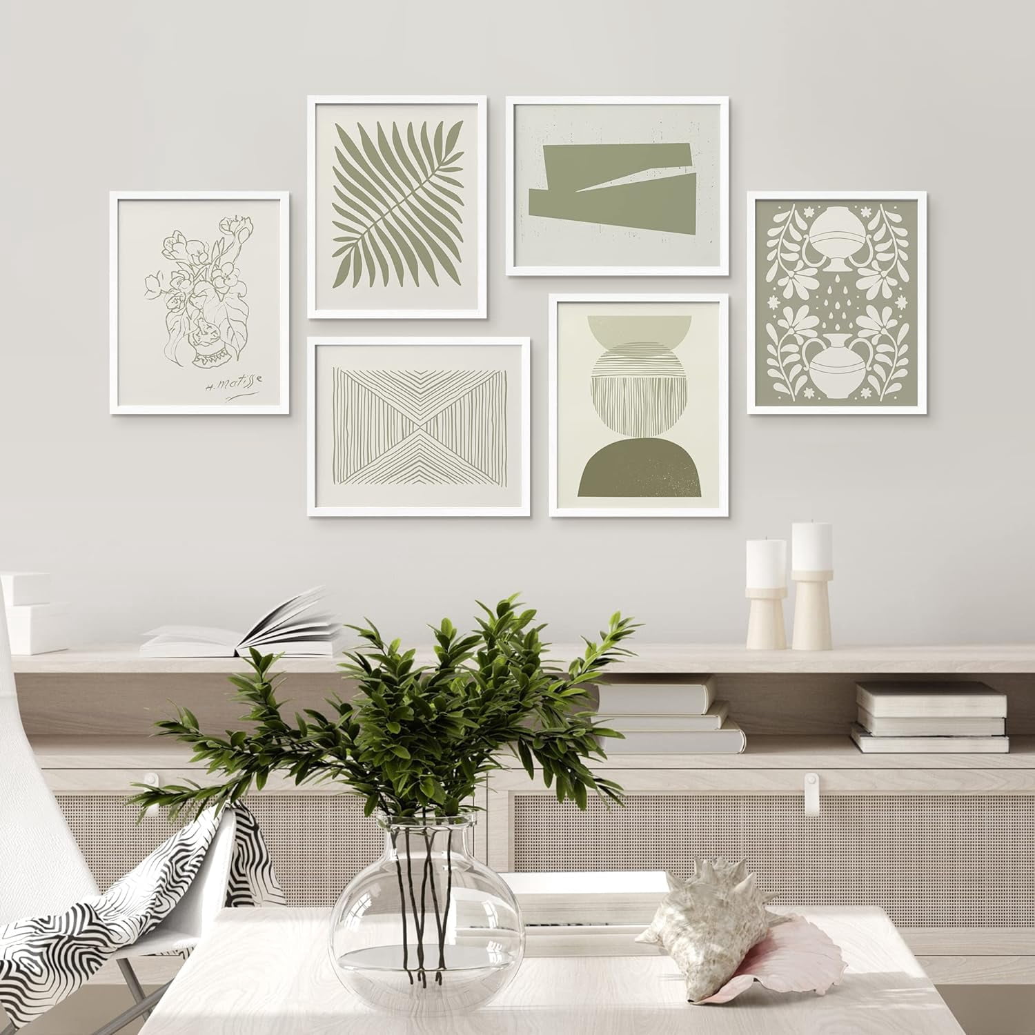 PixonSign Framed Canvas Print Wall Art Set - Green Garden Flower Vase ...
