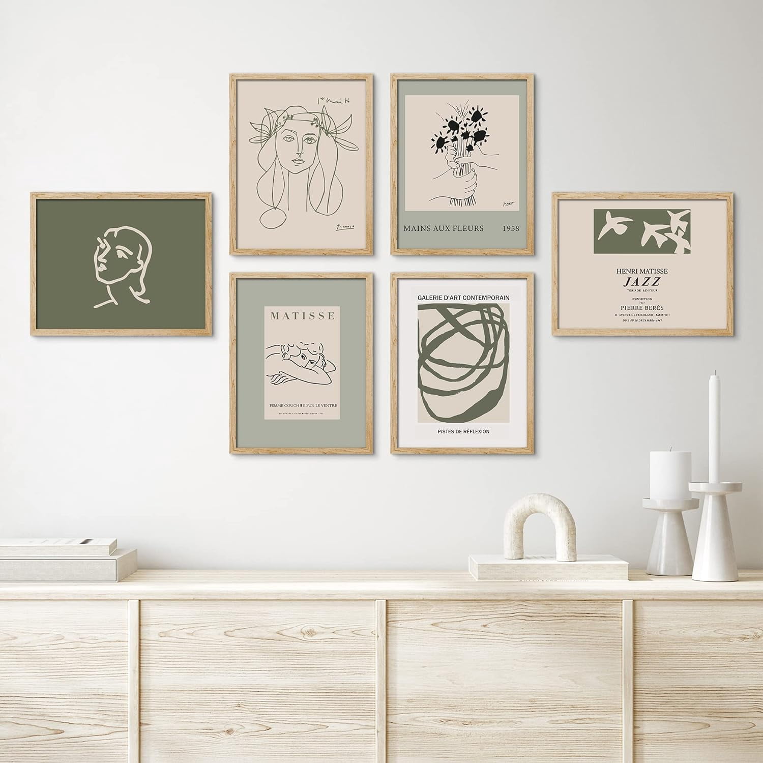PixonSign Framed Canvas Print Wall Art Set - Green Matisse Portrait ...