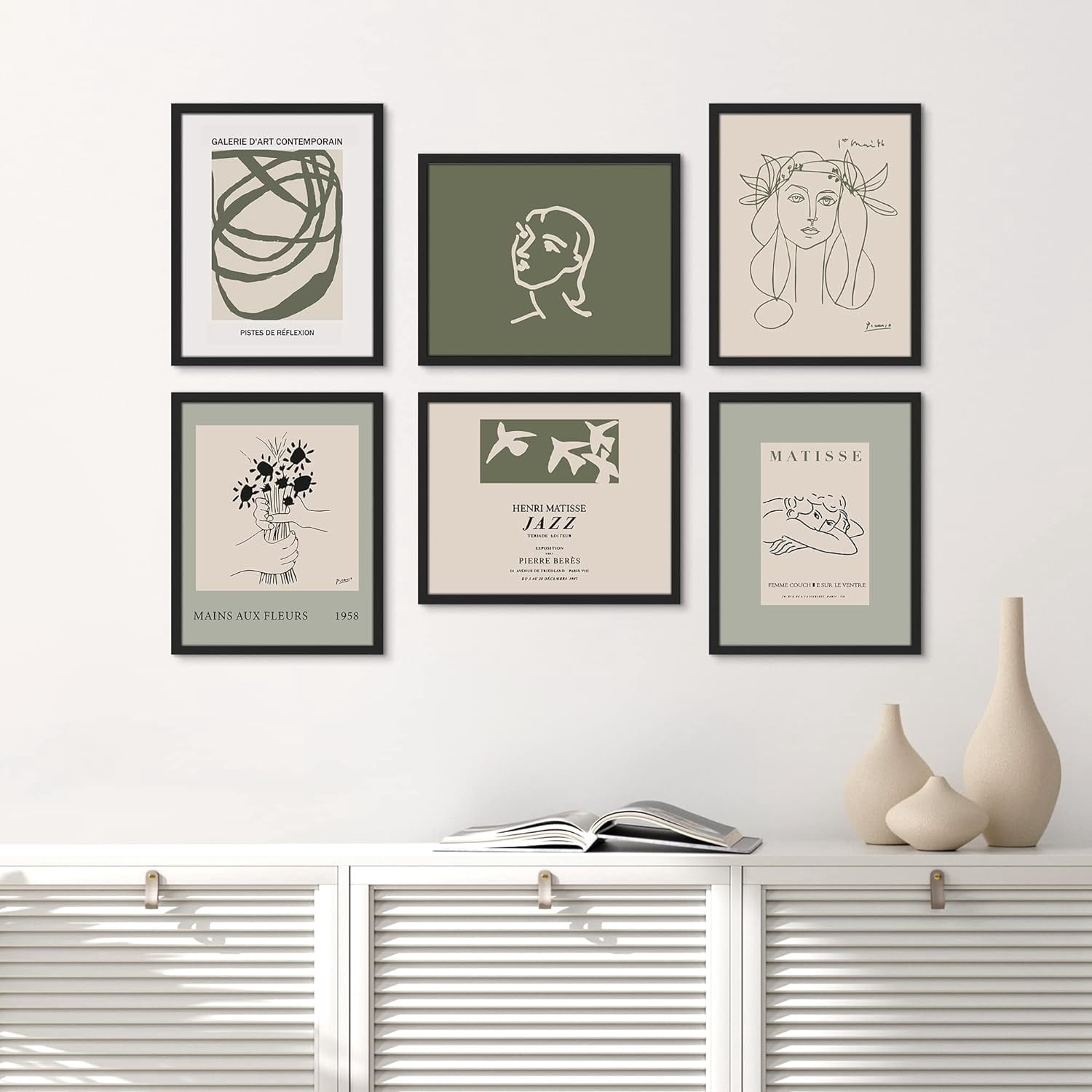 PixonSign Framed Canvas Print Wall Art Set Green Matisse Portrait