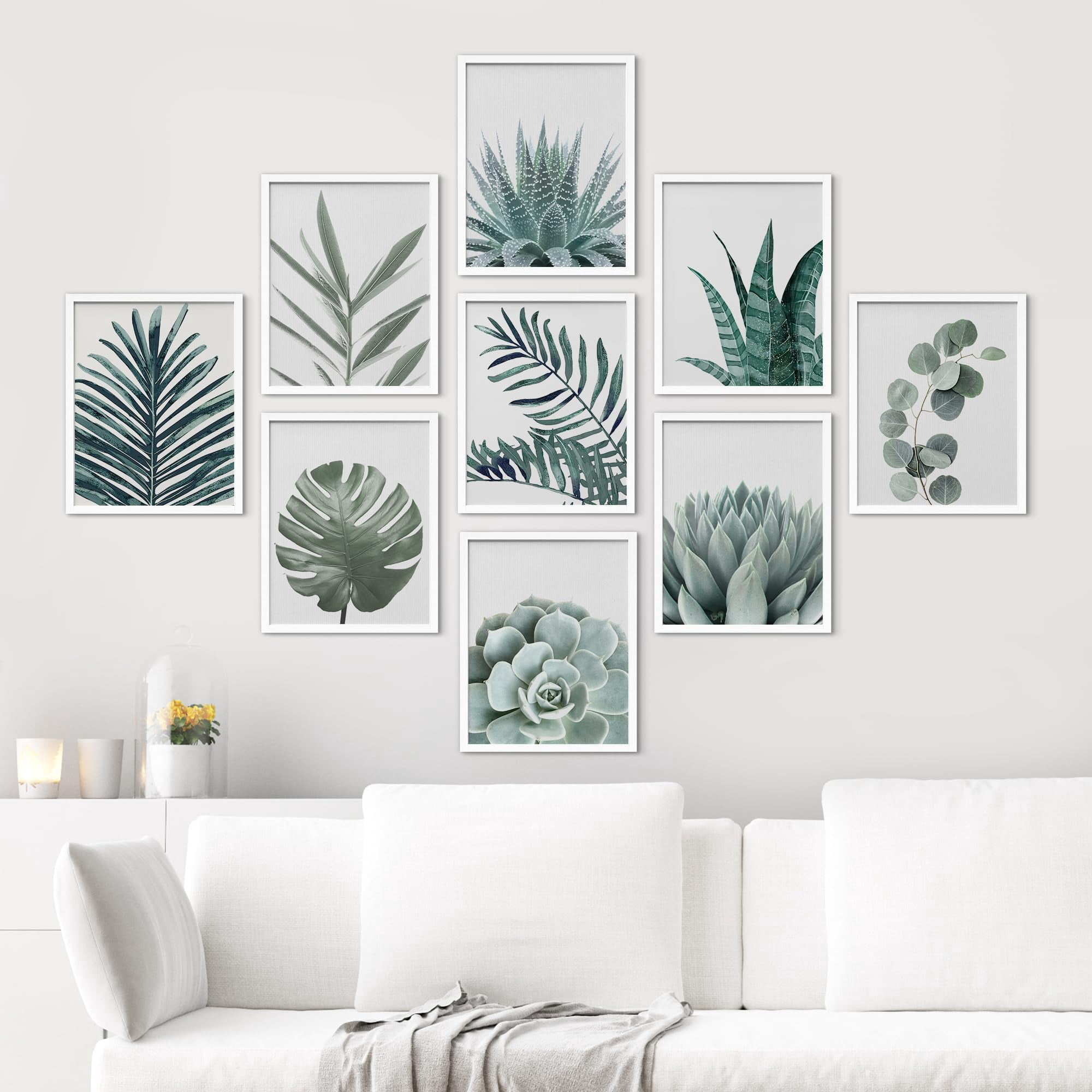 PixonSign Framed Canvas Print Wall Art Set - Green Pastel Desert Plants ...