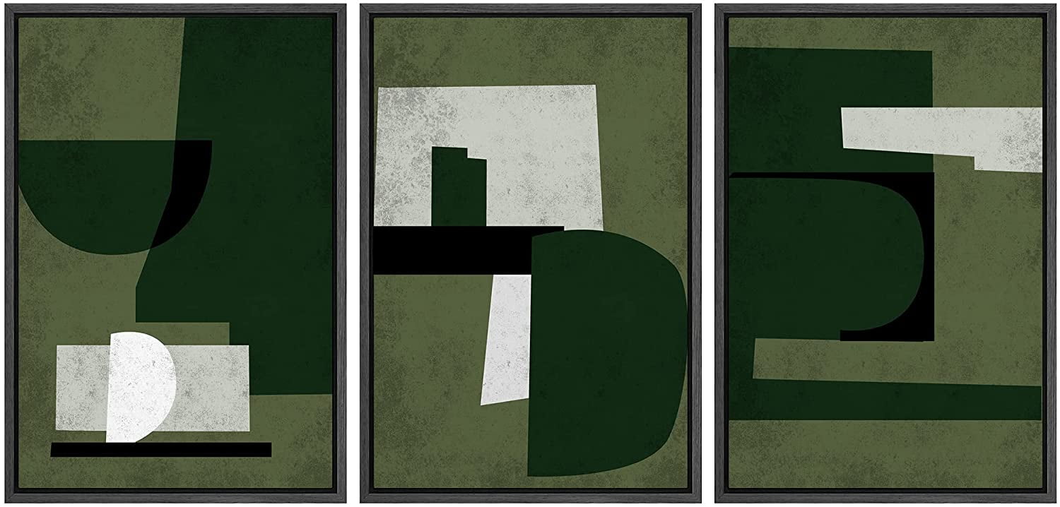 PixonSign Framed Canvas Print Wall Art Set Green White Geometric Mid ...