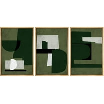 PixonSign Framed Canvas Print Wall Art Set Green White Geometric Mid-Century Figures Abstract Shapes Illustrations Modern Art Boho Decorative for Living Room, Bedroom, Office - 24"x36"x3 NATURAL