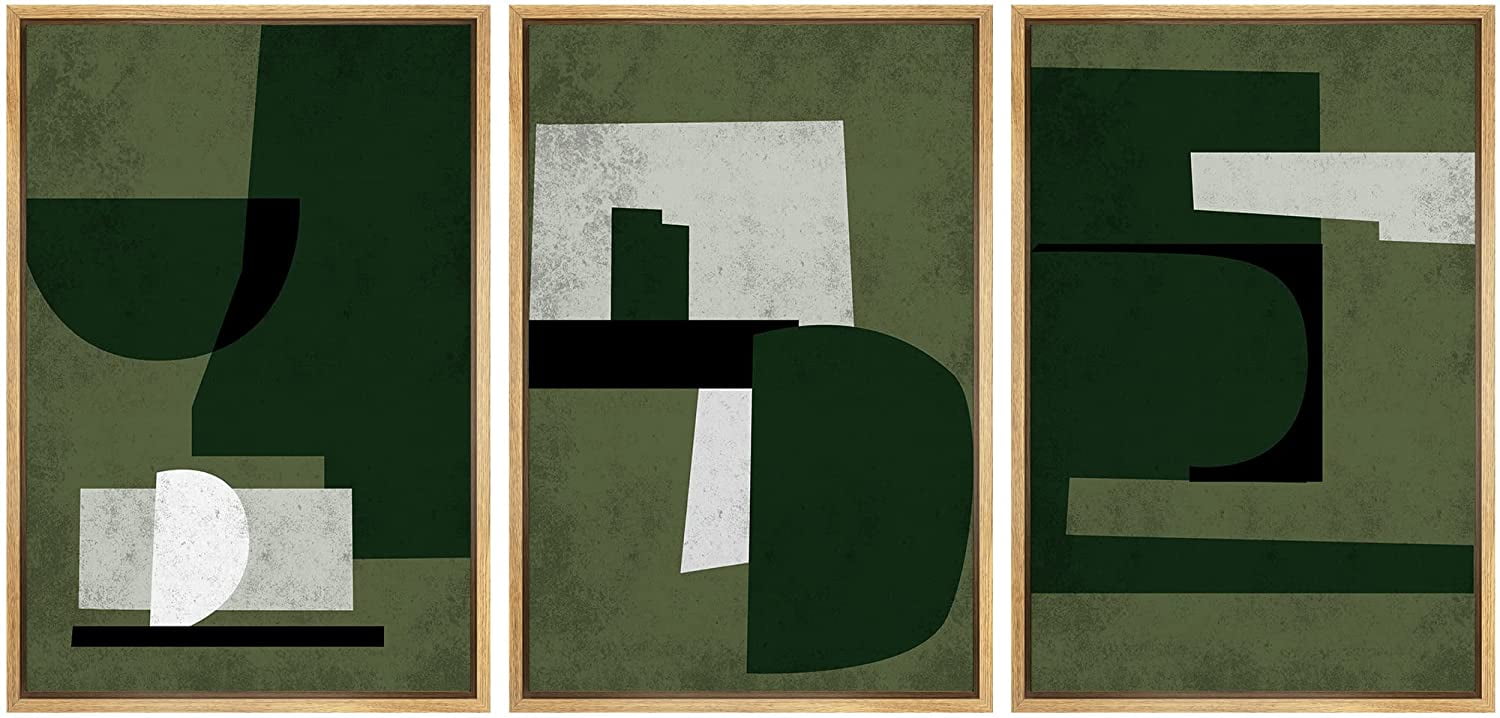PixonSign Framed Canvas Print Wall Art Set Green White Geometric Mid ...