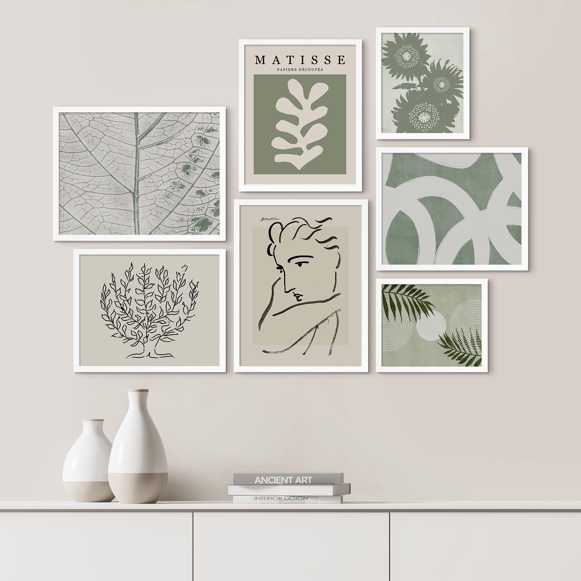 PixonSign Framed Canvas Print Wall Art Set - Green & White Matisse ...