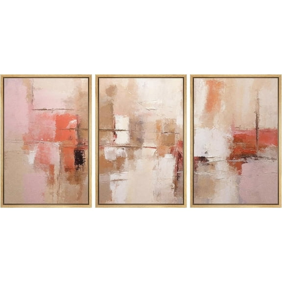 PixonSign Framed Canvas Print Wall Art Set Grunge Industrial Red Paint Stroke Landscape Abstract Shapes Illustrations Modern Art Geometric Mid-Century Modern Cozy for Bedroom - 16"x24"x3 Natural